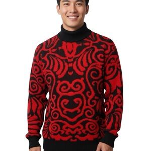 ADELE Men’s Red and Black Vintage 90s Turtleneck Sweater Dad Sweater Size Small